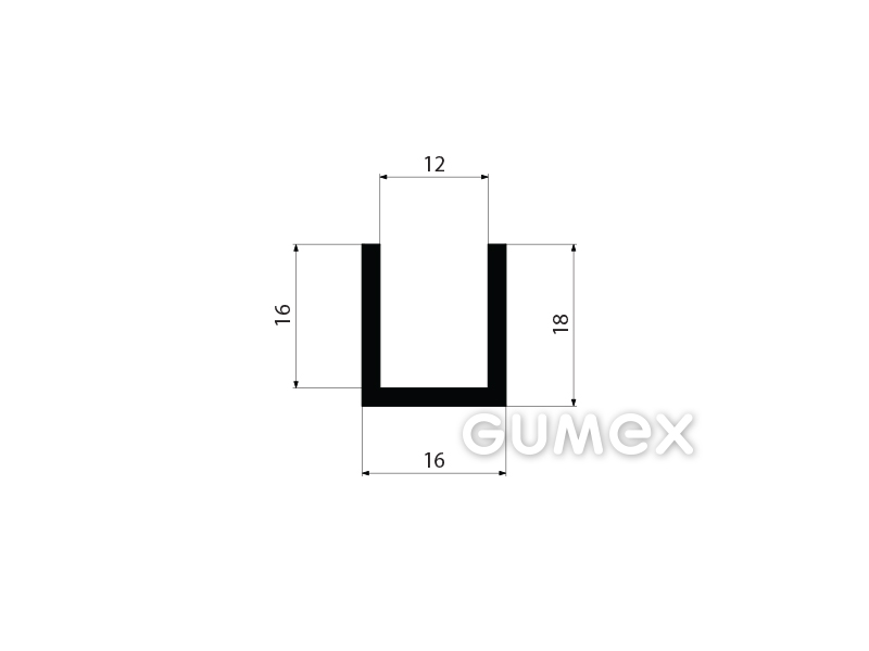 "U" Gummiprofil, 18x16/12mm, 70°ShA, EPDM, -40°C/+100°C, schwarz, 